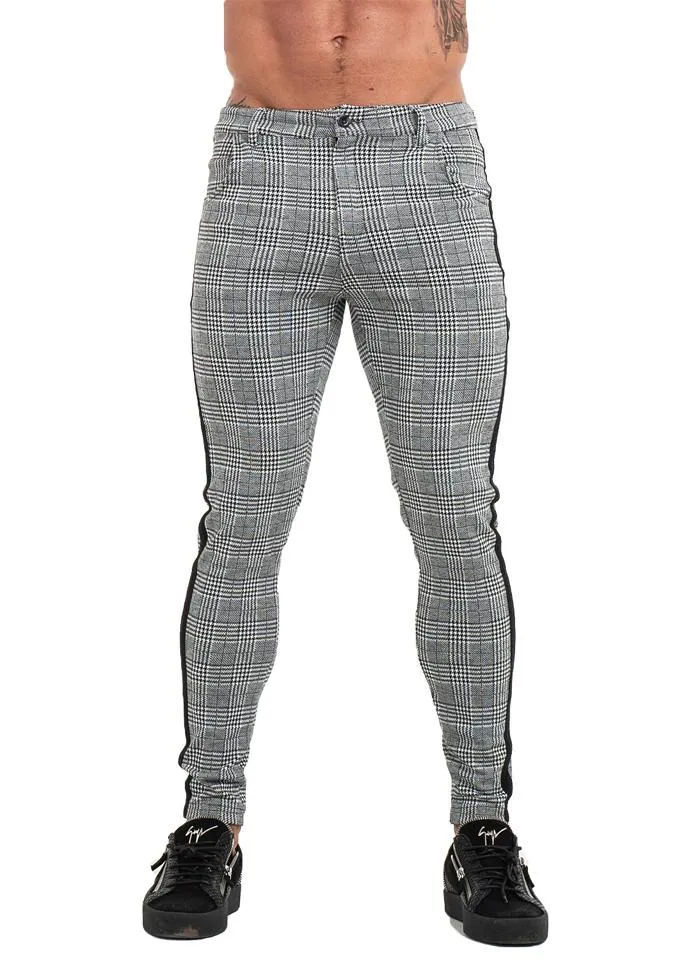 7353 Plaid Pattern Side Stripe Skinny Chinos