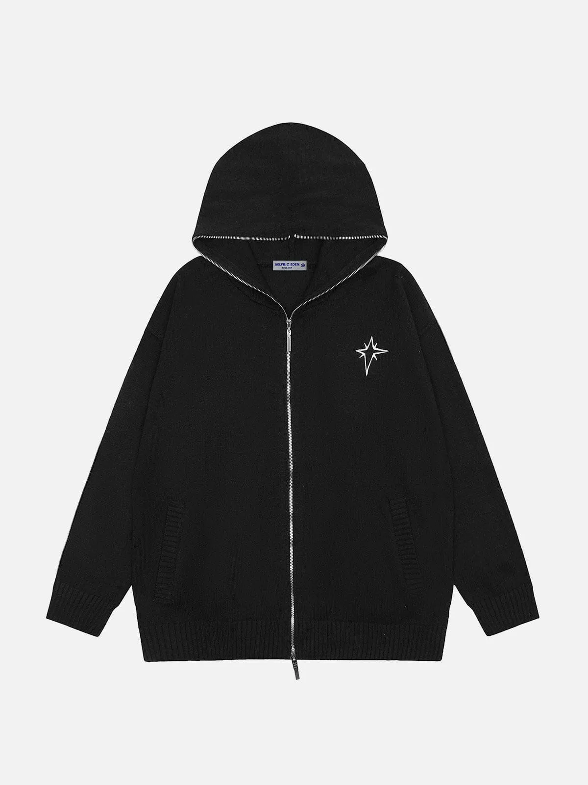 Aelfric Eden Long ZIP UP Star Embroidery Knit Hoodie