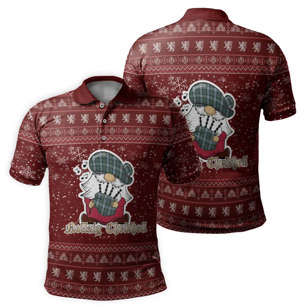 Alexander of Menstry Hunting Clan Christmas Family Polo Shirt with Funny Gnome Playing Bagpipes