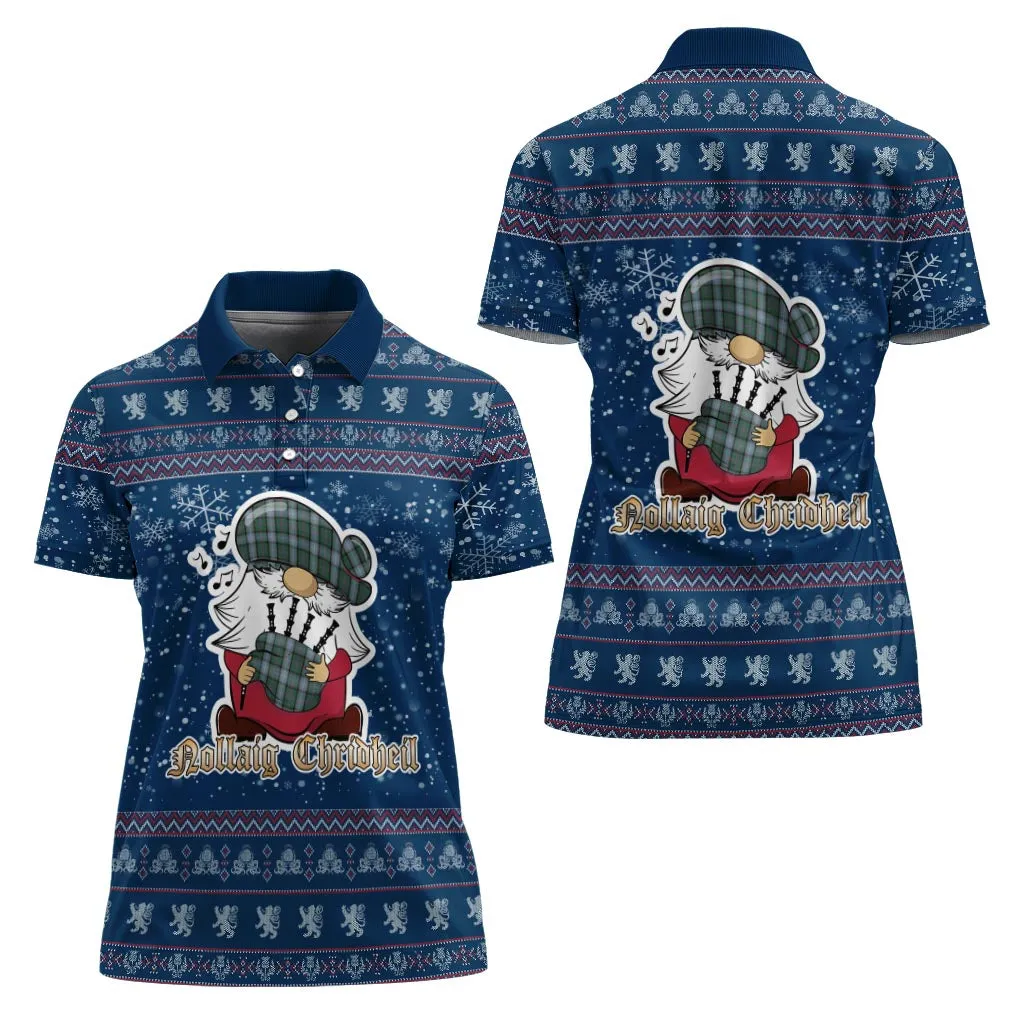 Alexander of Menstry Hunting Clan Christmas Family Polo Shirt with Funny Gnome Playing Bagpipes