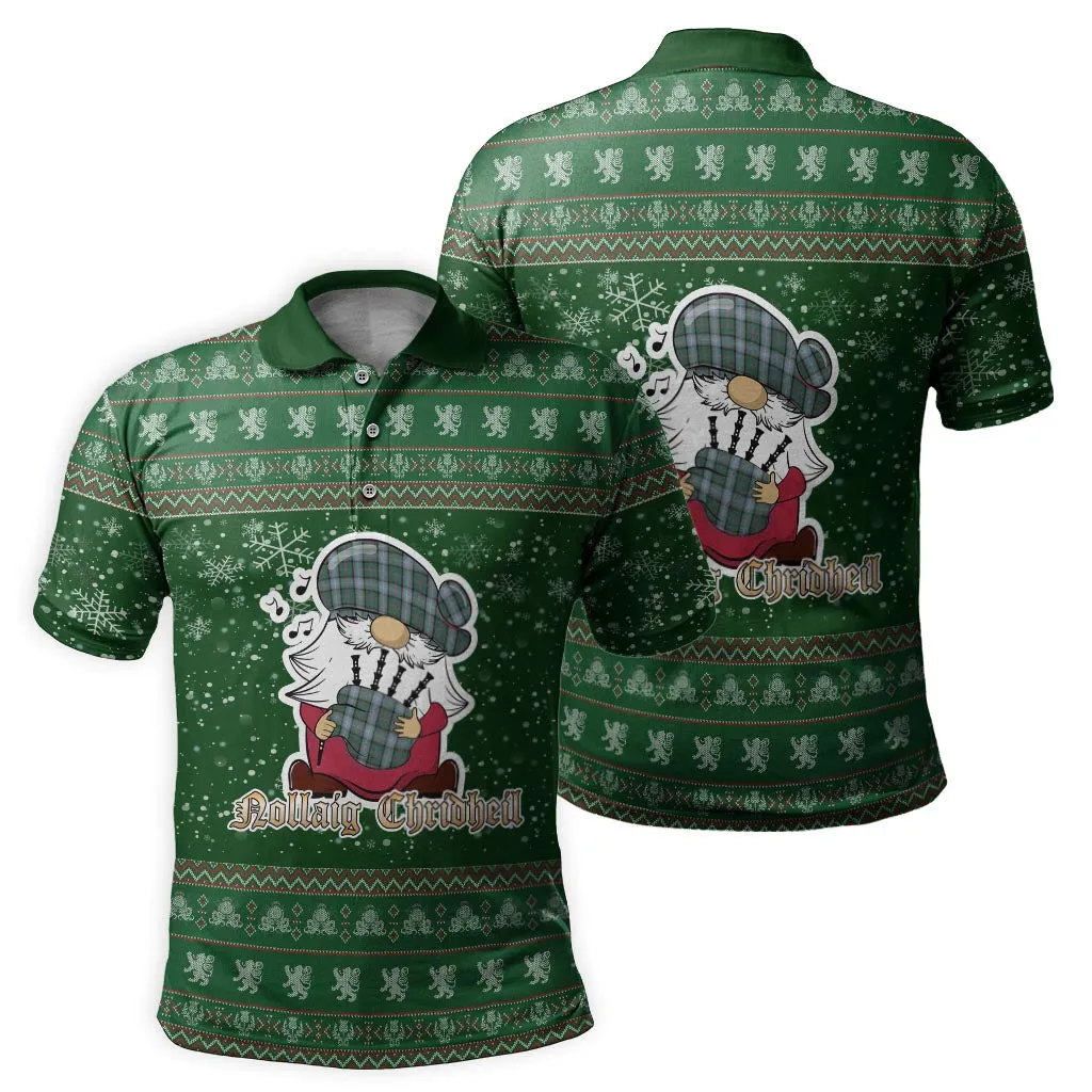 Alexander of Menstry Hunting Clan Christmas Family Polo Shirt with Funny Gnome Playing Bagpipes