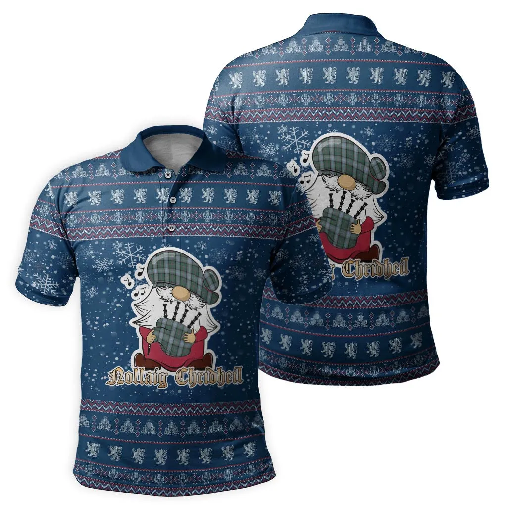 Alexander of Menstry Hunting Clan Christmas Family Polo Shirt with Funny Gnome Playing Bagpipes