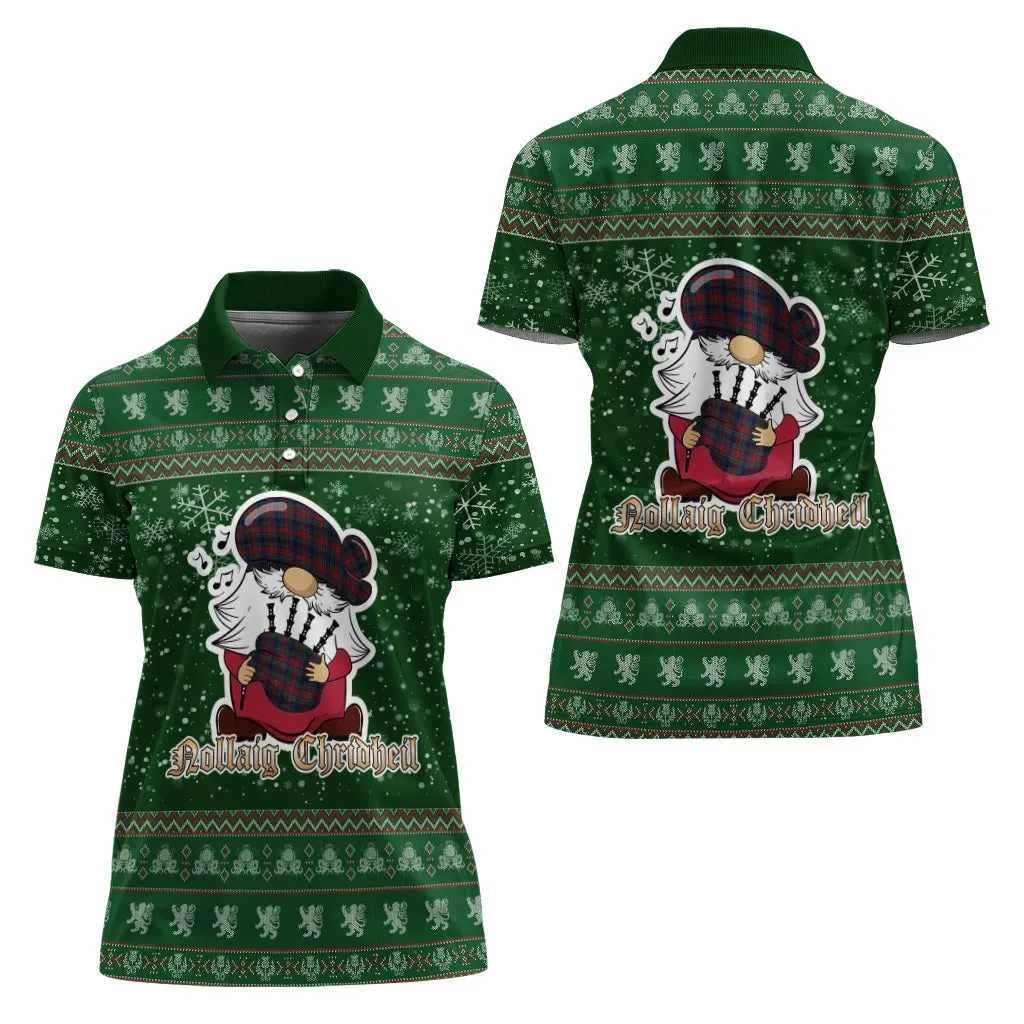 Allison Red Clan Christmas Family Polo Shirt with Funny Gnome Playing Bagpipes