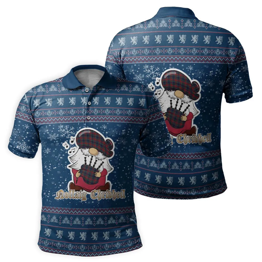 Allison Red Clan Christmas Family Polo Shirt with Funny Gnome Playing Bagpipes