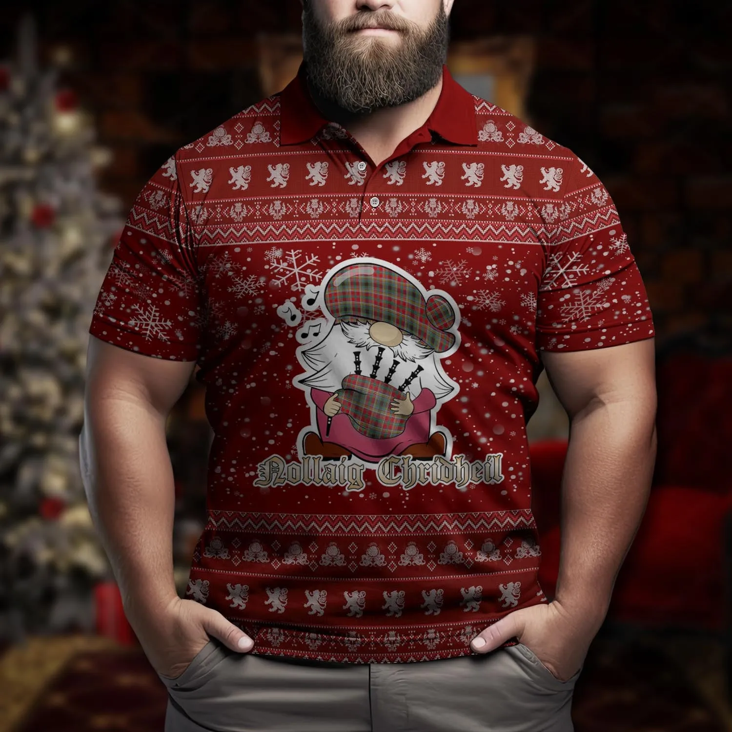 Anderson of Arbrake Clan Christmas Family Polo Shirt with Funny Gnome Playing Bagpipes