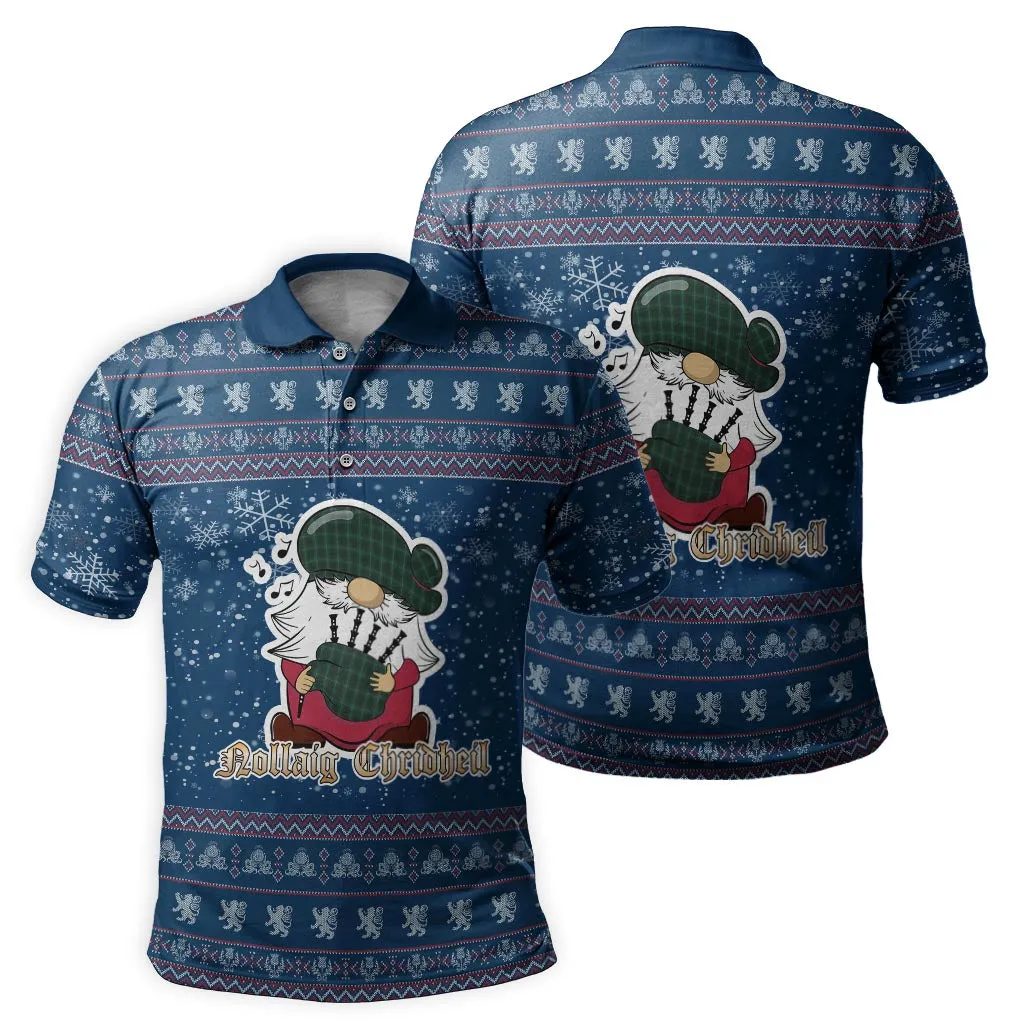 Armagh County Ireland Clan Christmas Family Polo Shirt with Funny Gnome Playing Bagpipes