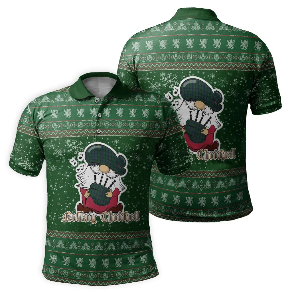 Austin Clan Christmas Family Polo Shirt with Funny Gnome Playing Bagpipes