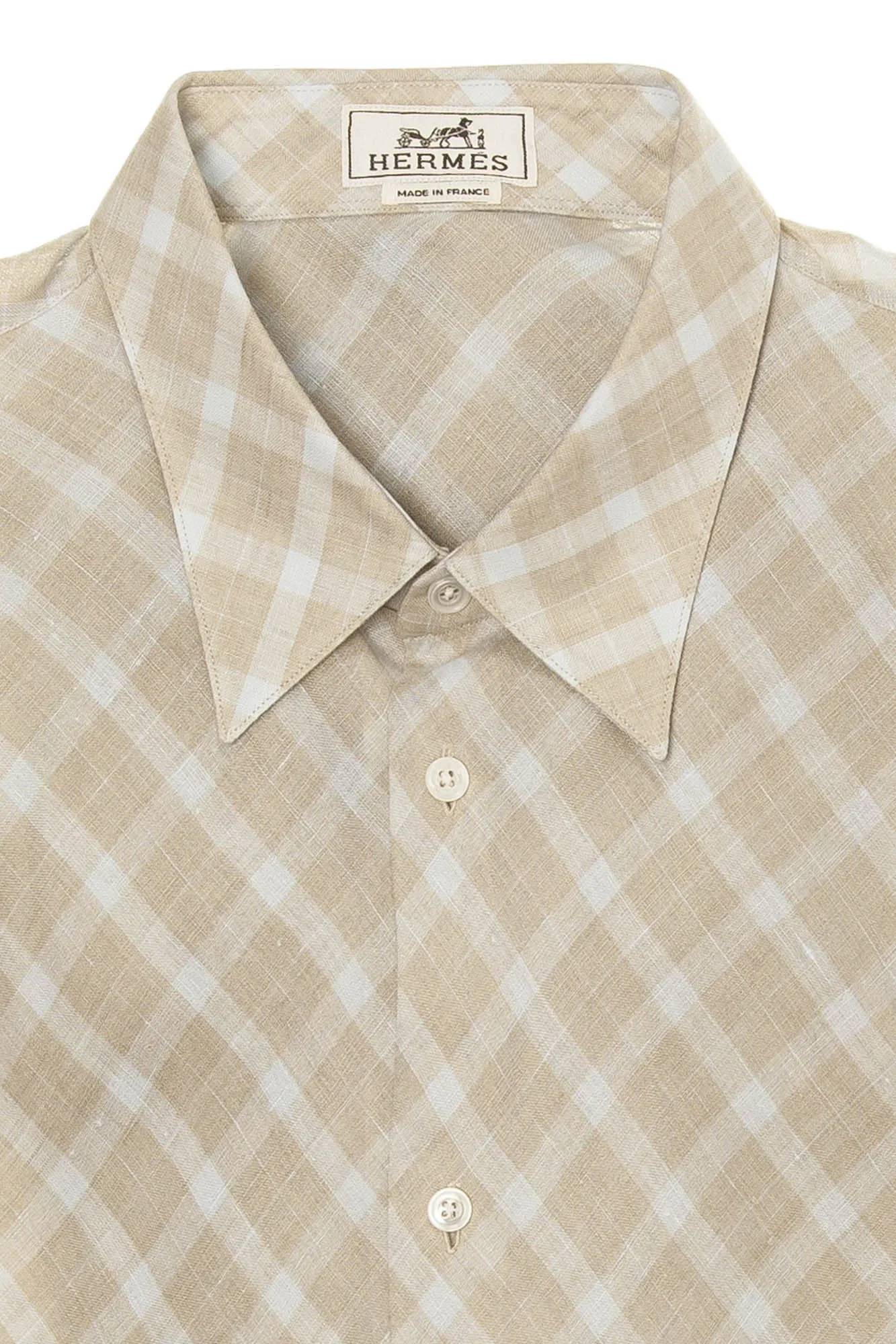 Authentic Hermes - Beige and Blue Plaid Men's Dress Shirt - IT 43