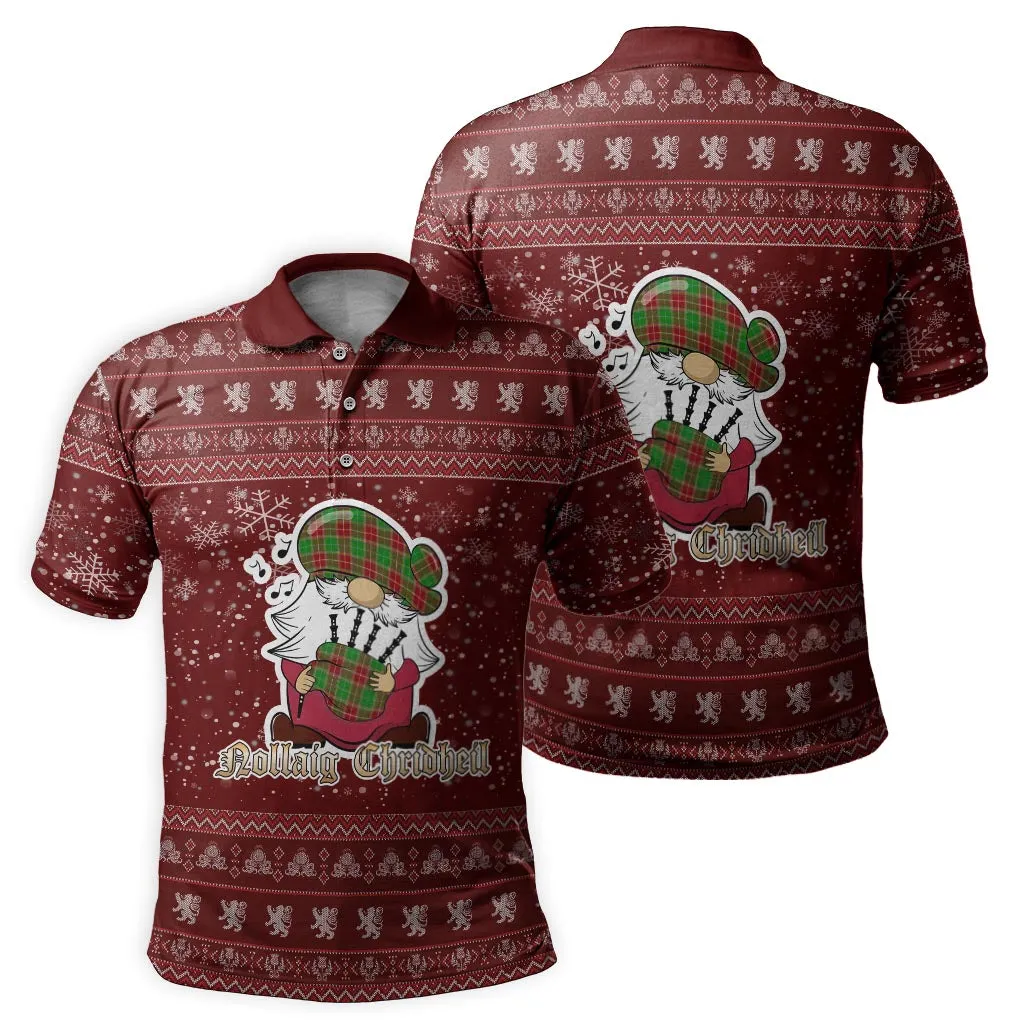 Baxter Modern Clan Christmas Family Polo Shirt with Funny Gnome Playing Bagpipes