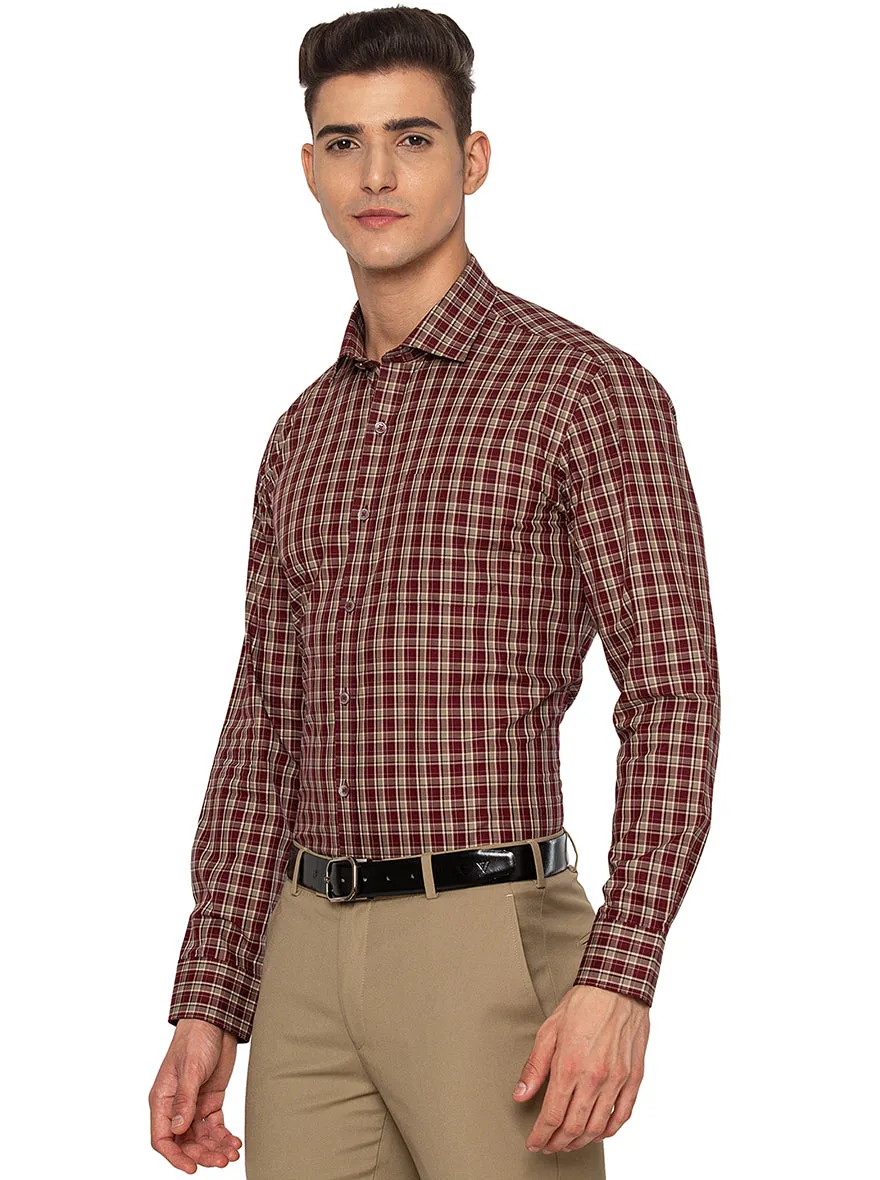 Beige Checked Slim Fit Formal Shirt | JadeBlue