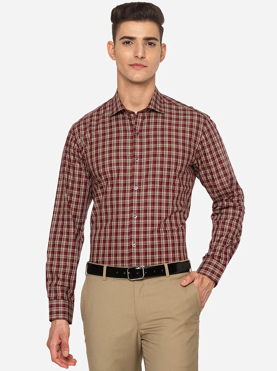 Beige Checked Slim Fit Formal Shirt | JadeBlue