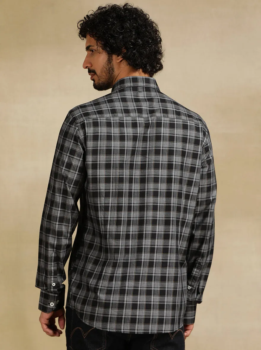 Black Checked Tailored Fit Semi Casual Shirt | JadeBlue