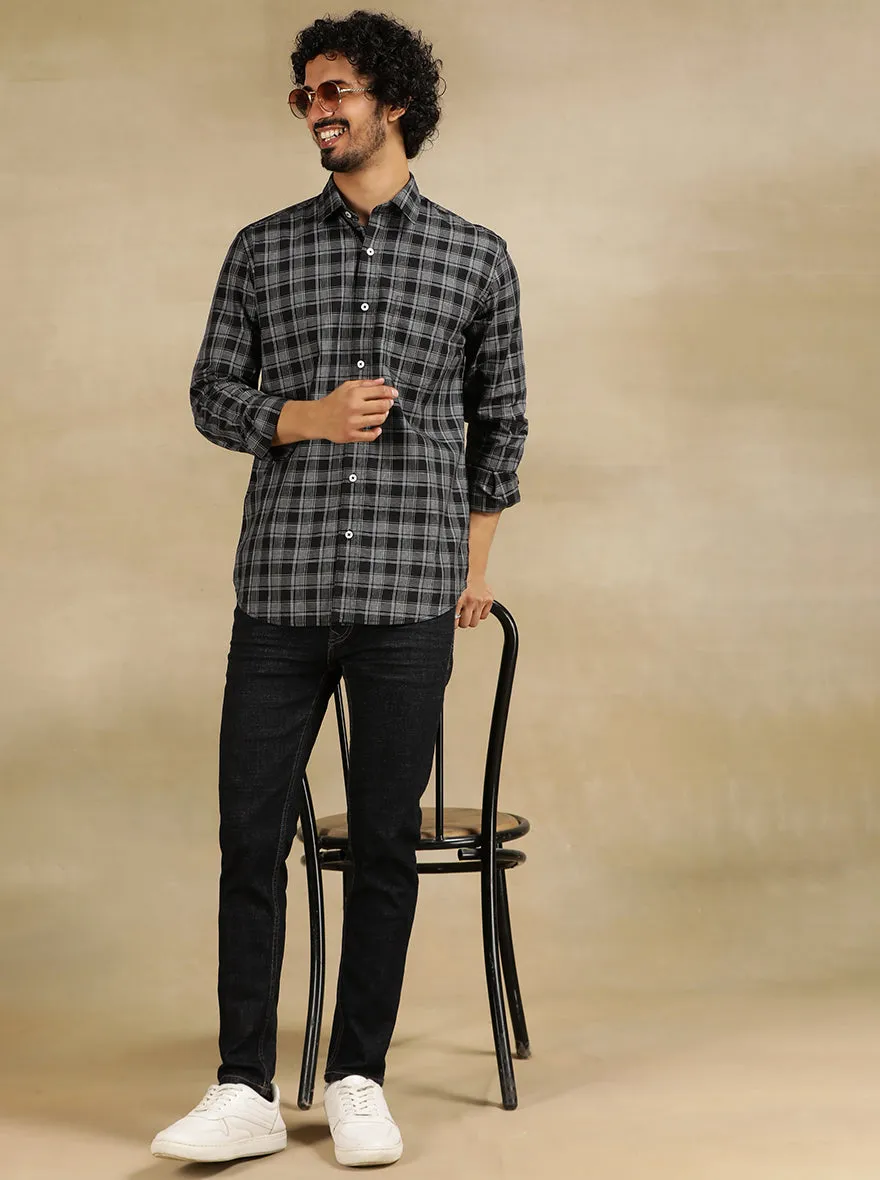 Black Checked Tailored Fit Semi Casual Shirt | JadeBlue