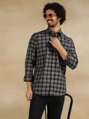 Black Checked Tailored Fit Semi Casual Shirt | JadeBlue