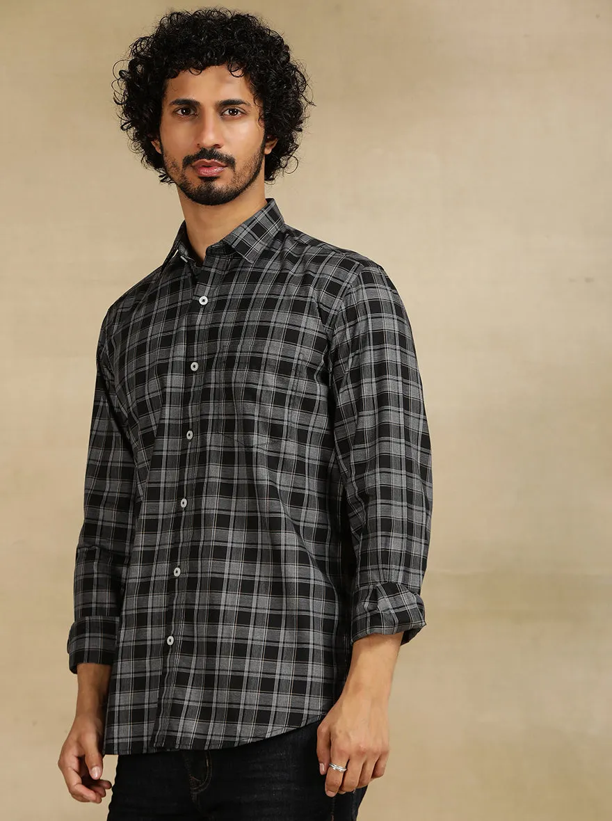 Black Checked Tailored Fit Semi Casual Shirt | JadeBlue