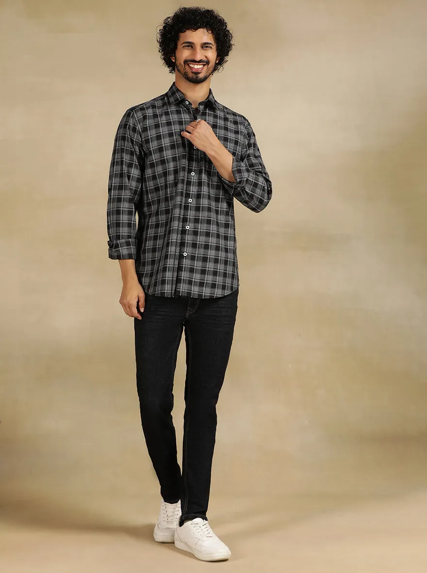 Black Checked Tailored Fit Semi Casual Shirt | JadeBlue