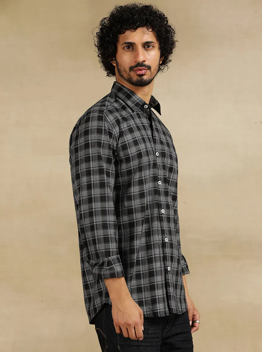 Black Checked Tailored Fit Semi Casual Shirt | JadeBlue