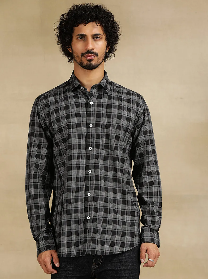 Black Checked Tailored Fit Semi Casual Shirt | JadeBlue