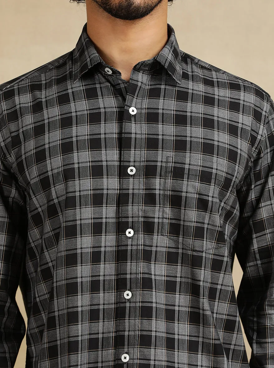 Black Checked Tailored Fit Semi Casual Shirt | JadeBlue