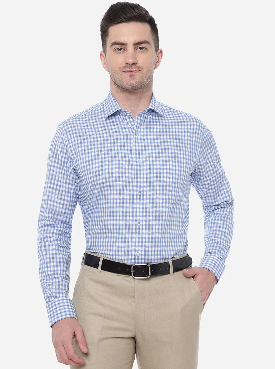 Blue & White Checked Slim Fit Formal Shirt | Metal