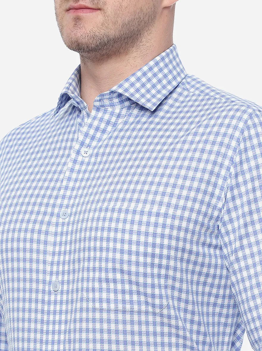 Blue & White Checked Slim Fit Formal Shirt | Metal