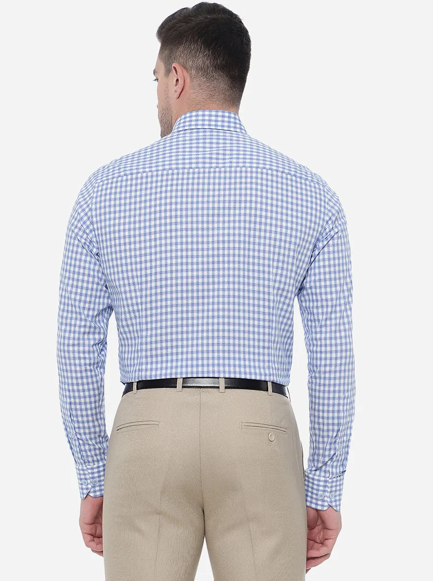 Blue & White Checked Slim Fit Formal Shirt | Metal