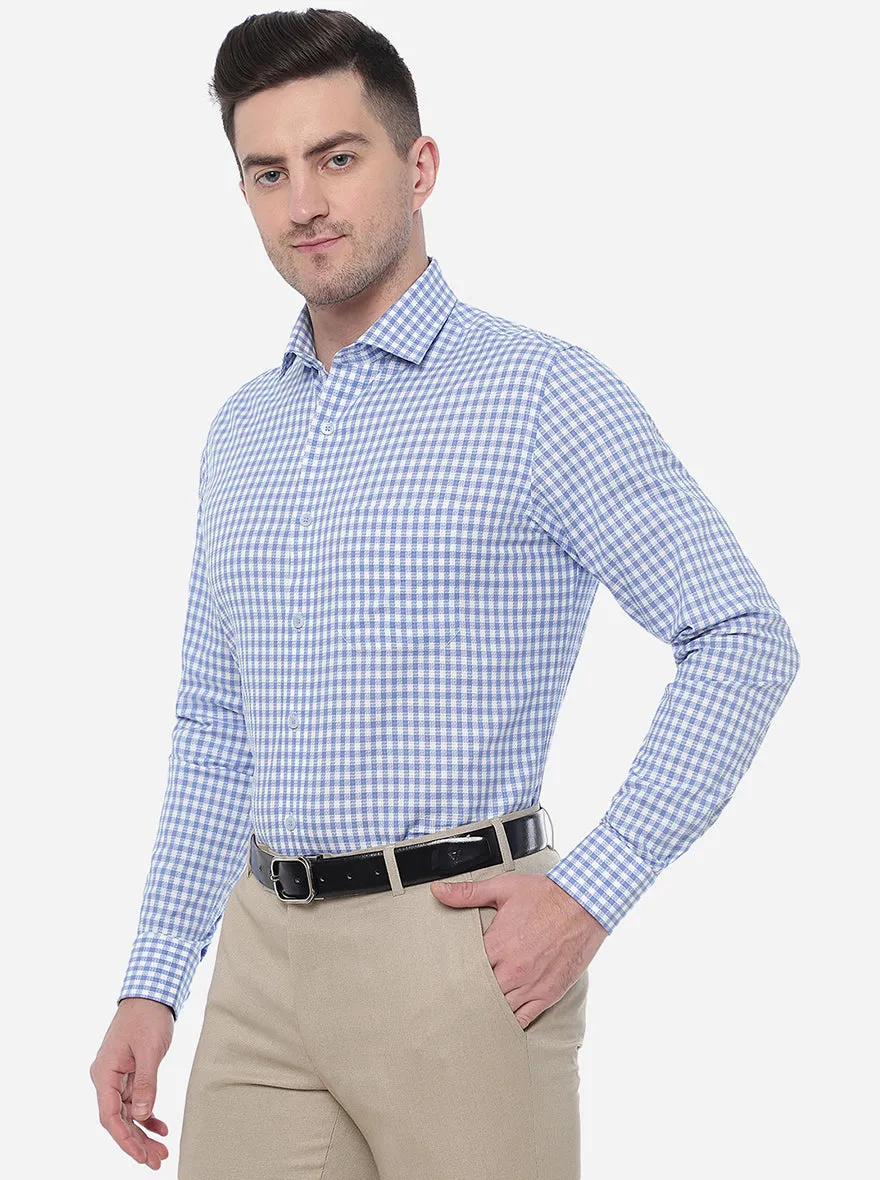 Blue & White Checked Slim Fit Formal Shirt | Metal