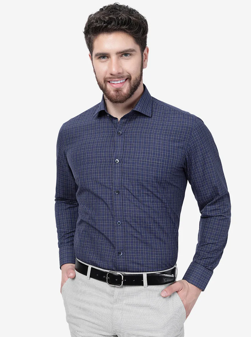 Blue Checked Slim Fit Formal Shirt | Greenfibre