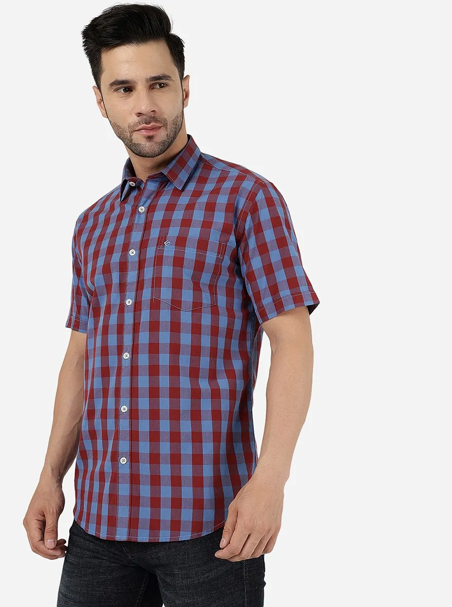 Bonnie Blue Checked Smart Fit Semi Casual Shirt | Greenfibre