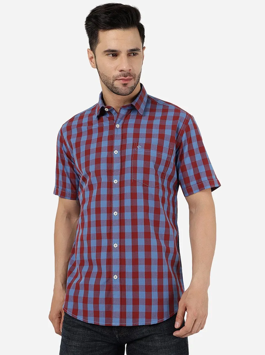 Bonnie Blue Checked Smart Fit Semi Casual Shirt | Greenfibre