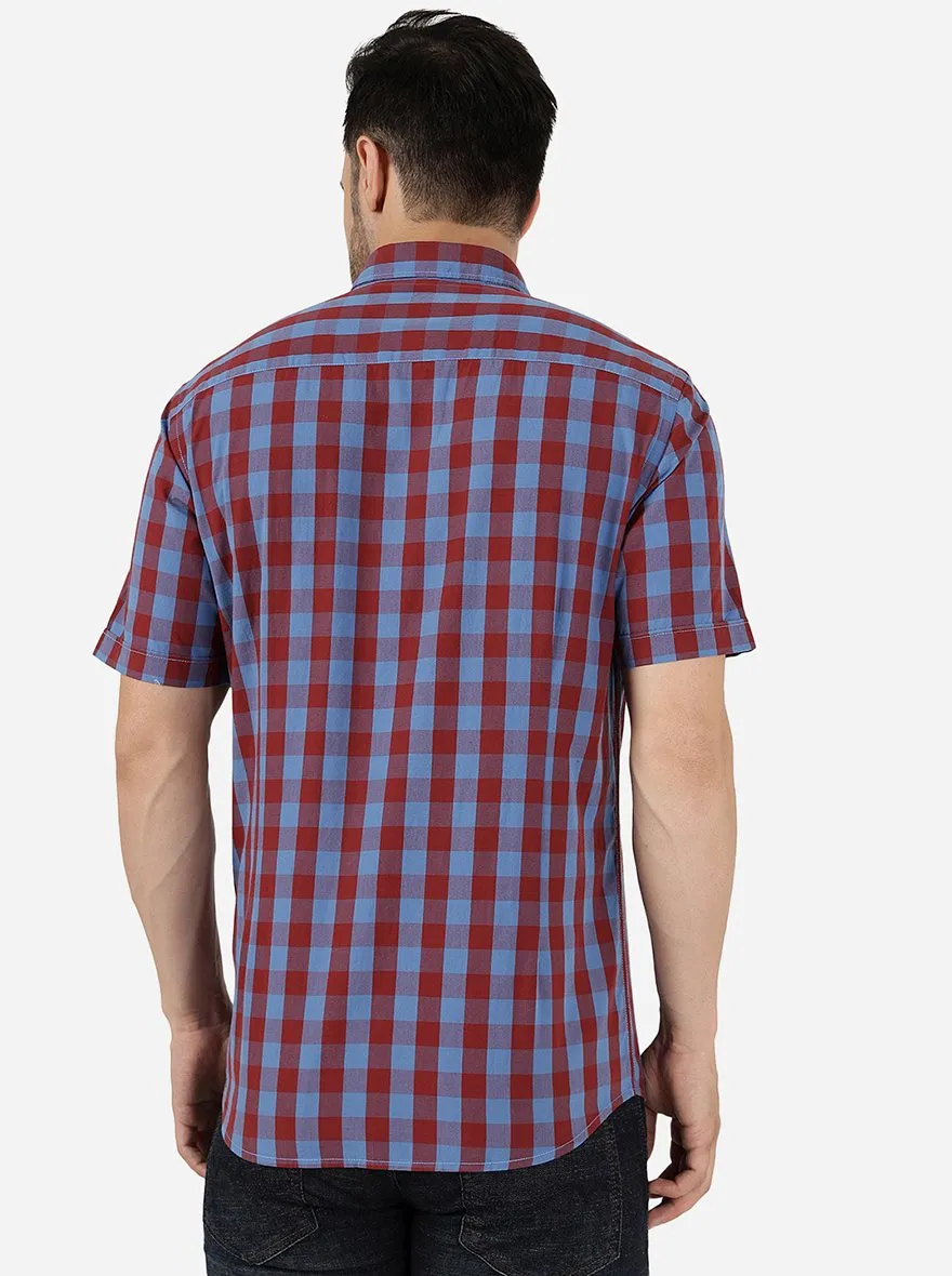 Bonnie Blue Checked Smart Fit Semi Casual Shirt | Greenfibre