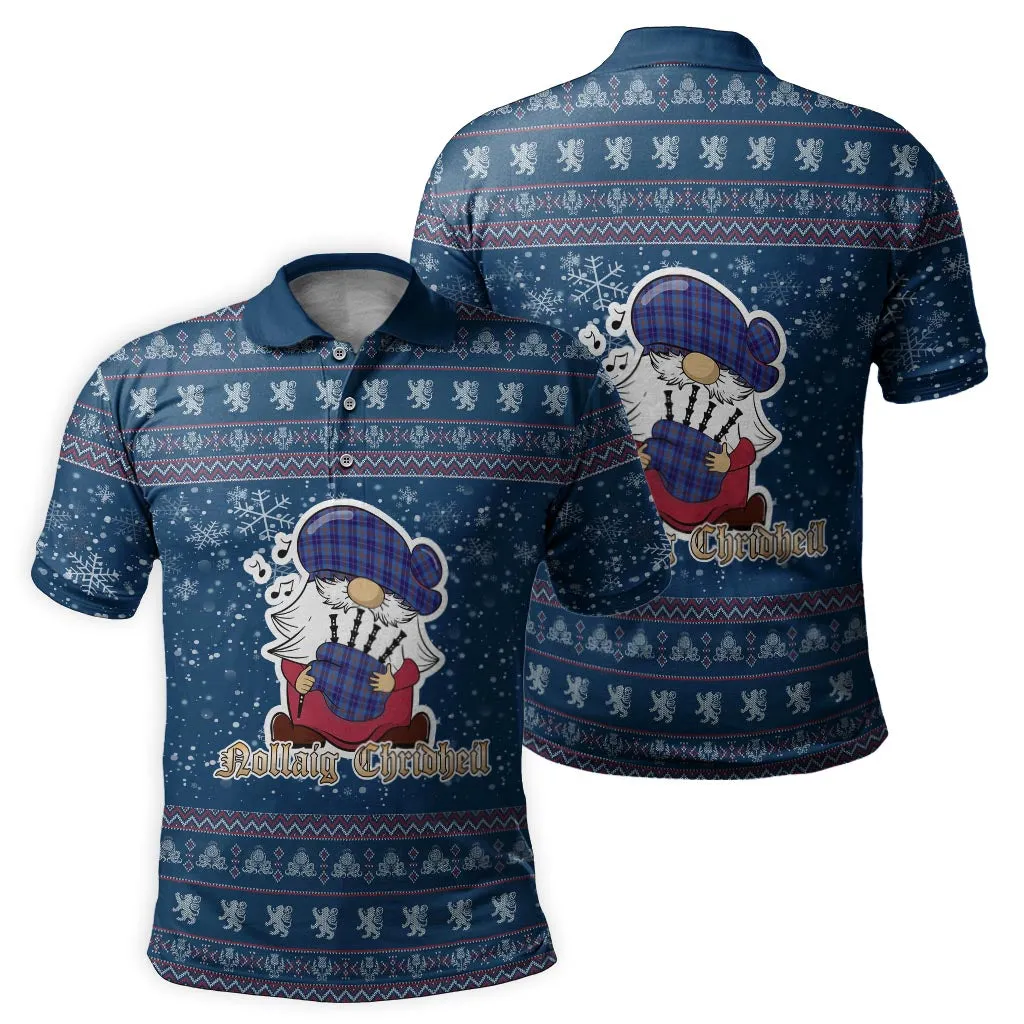 Bryson Clan Christmas Family Polo Shirt with Funny Gnome Playing Bagpipes