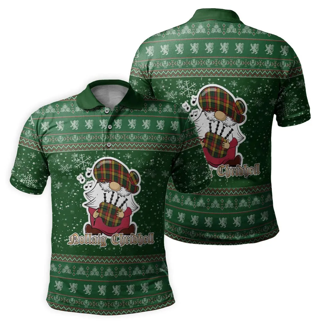 Buchanan Clan Christmas Family Polo Shirt with Funny Gnome Playing Bagpipes