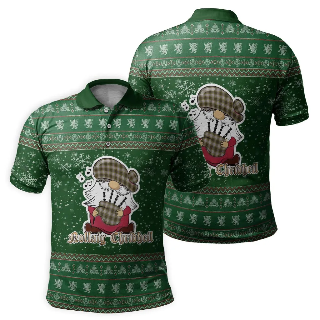 Buchanan Dress Clan Christmas Family Polo Shirt with Funny Gnome Playing Bagpipes