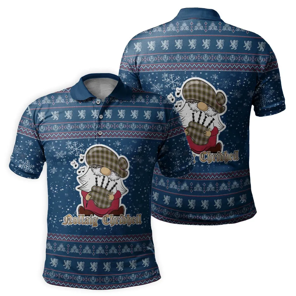 Buchanan Dress Clan Christmas Family Polo Shirt with Funny Gnome Playing Bagpipes