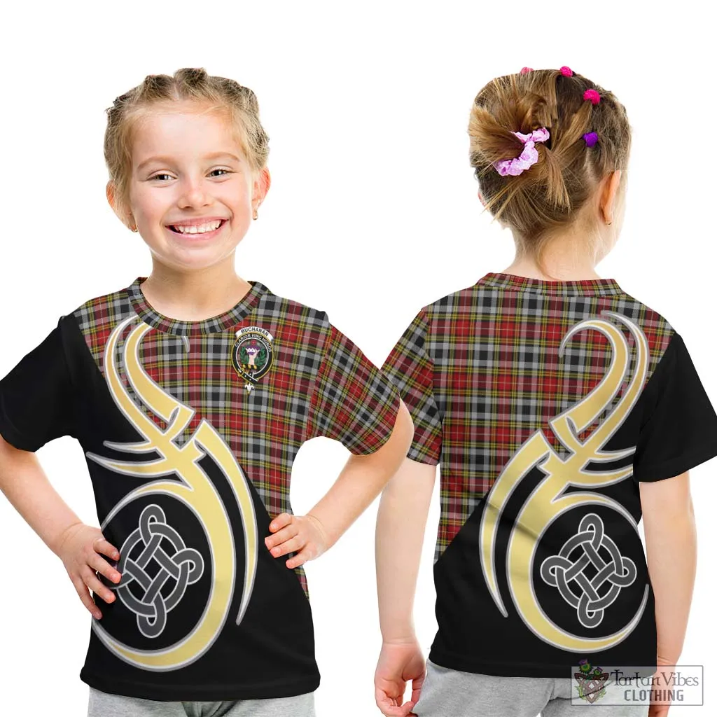 Buchanan Old Dress Tartan Kid T-Shirt with Family Crest and Celtic Symbol Style