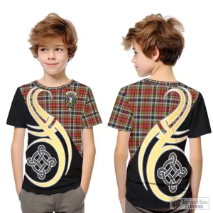 Buchanan Old Dress Tartan Kid T-Shirt with Family Crest and Celtic Symbol Style