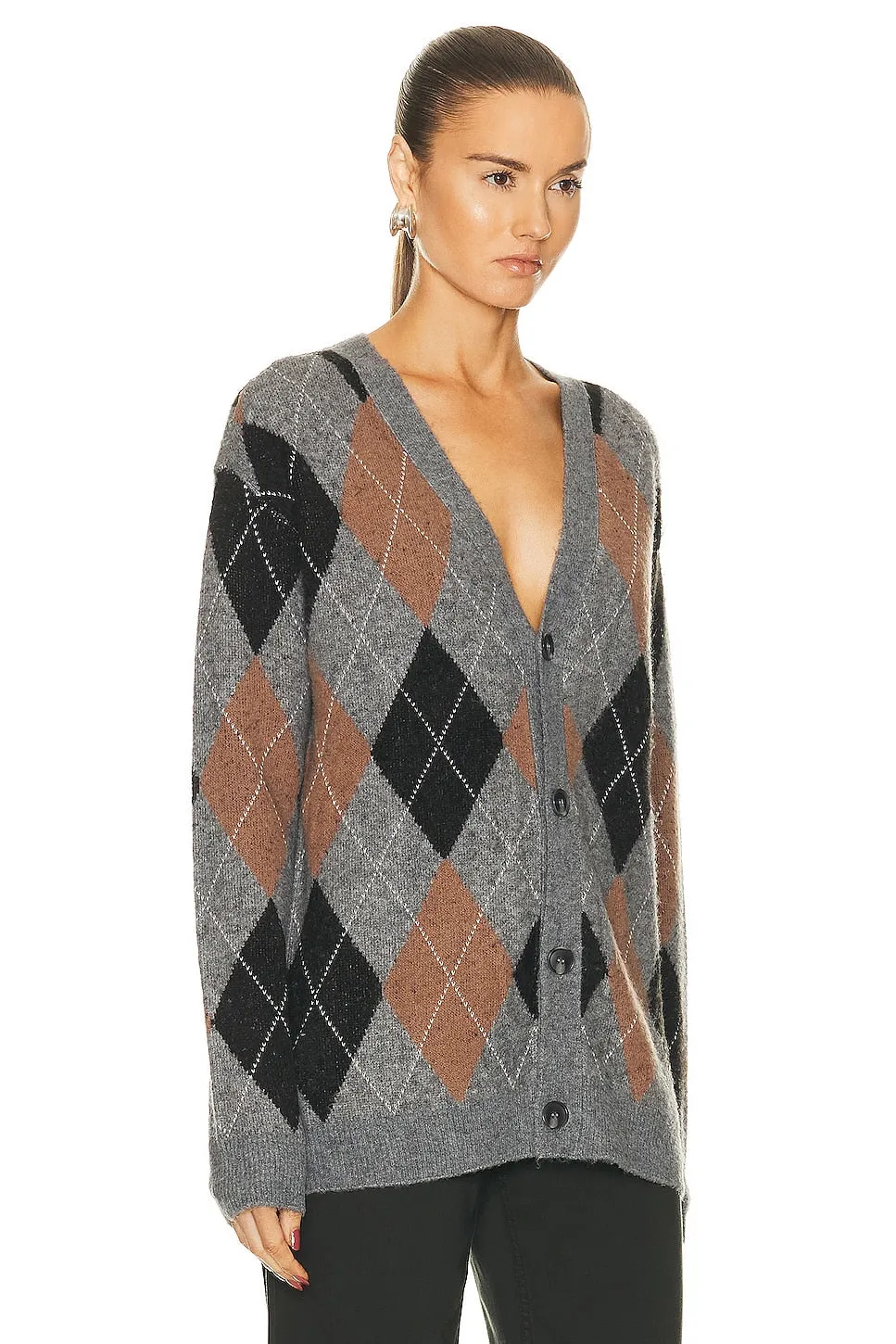 Cardigan Wao Argyle Sweater, gray & black