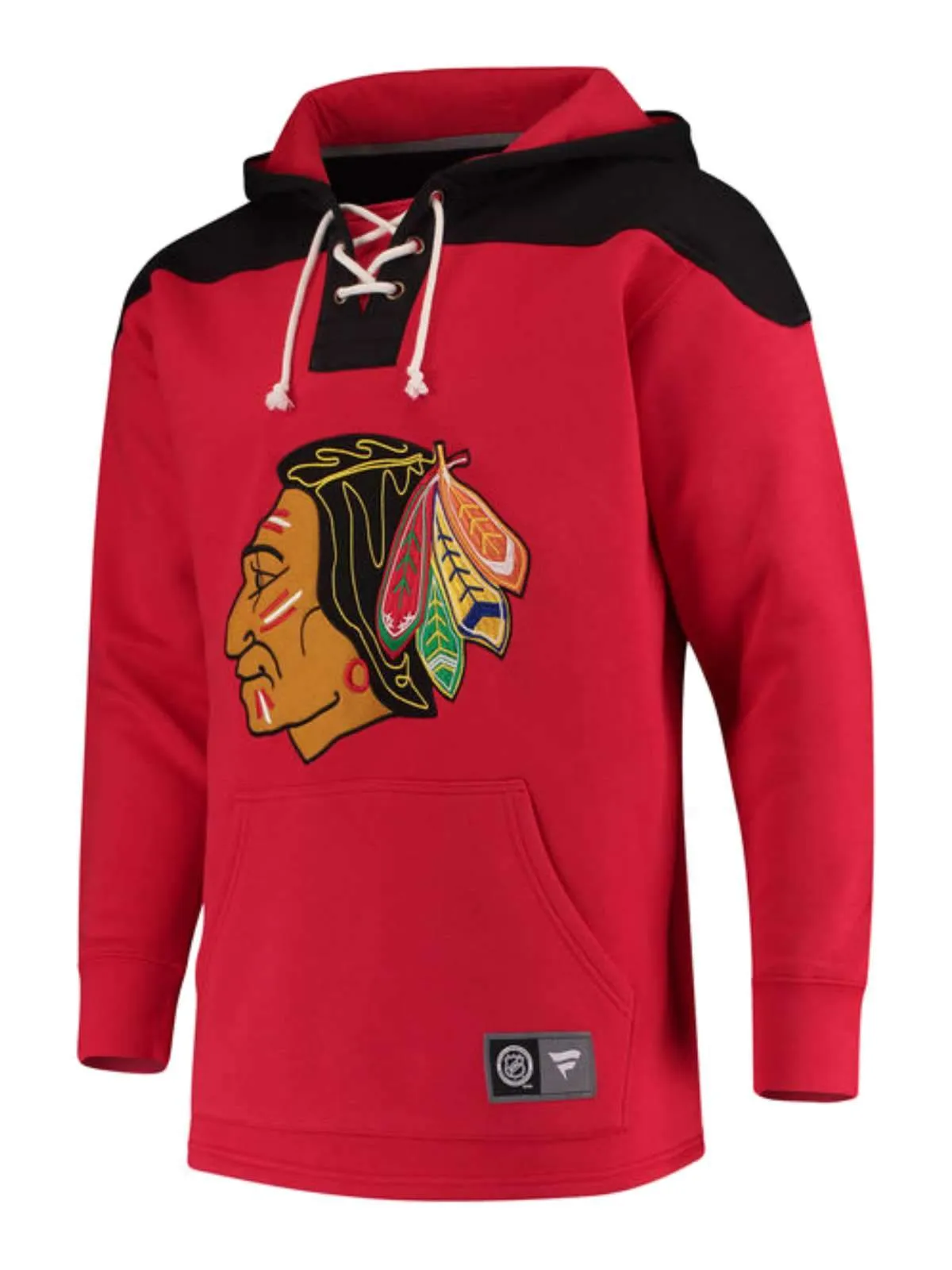 Chicago Blackhawks Fanatics Red Lace Up Fleece Hockey Hoodie Sweatshirt