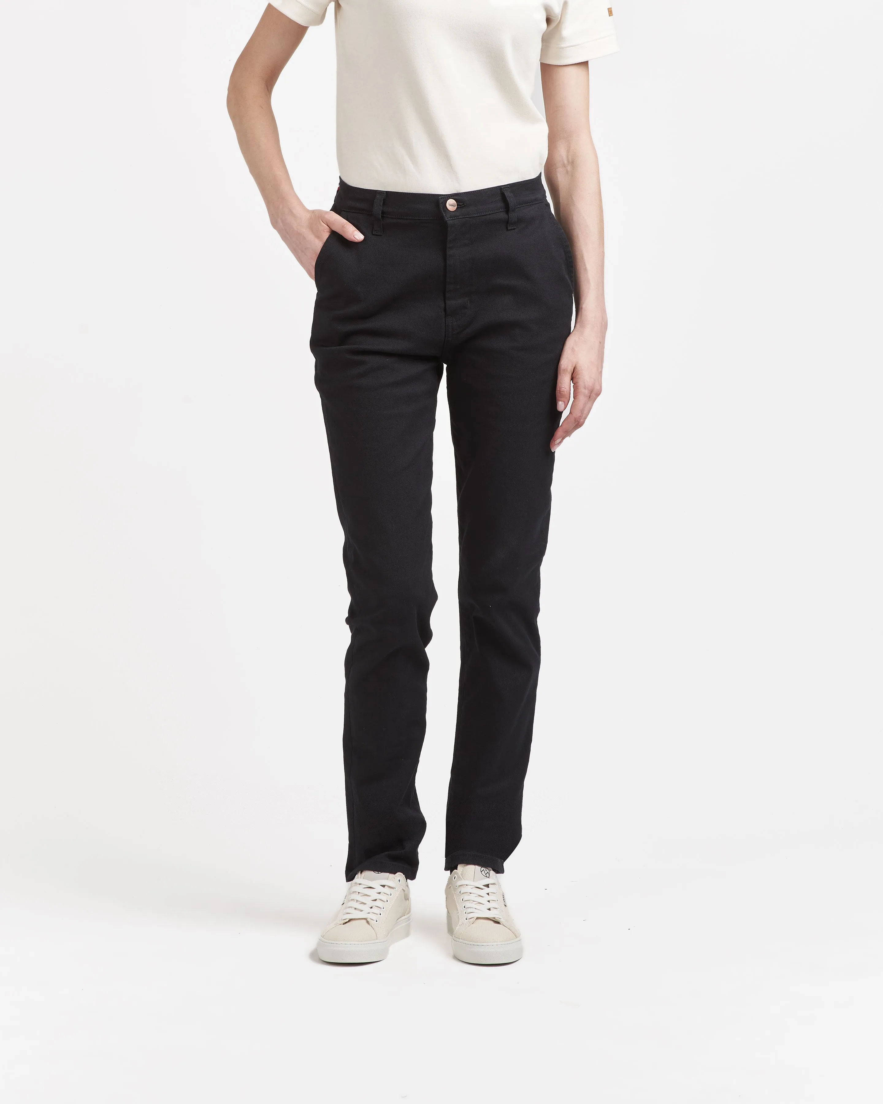 Chino femme ajusté taille haute Noir - Léonie