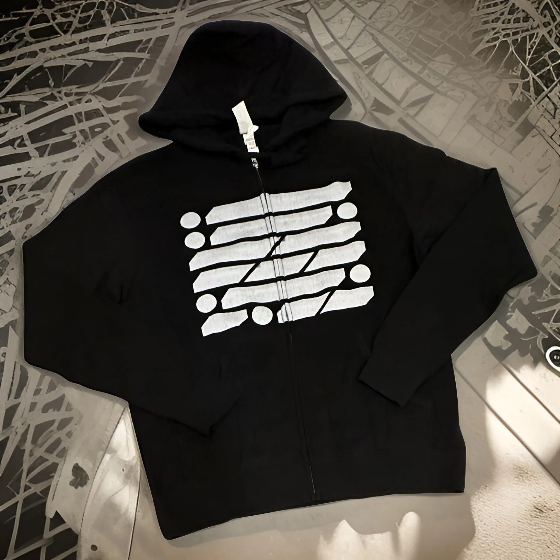 *DESIGN BY HUMANS* (BLACK) ZIP UP HOODIES (DISTRESSED LOGO STYLE)