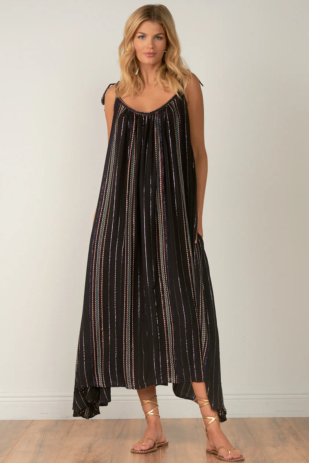 Elan Black Melon Stipe Flowy Maxi Dress