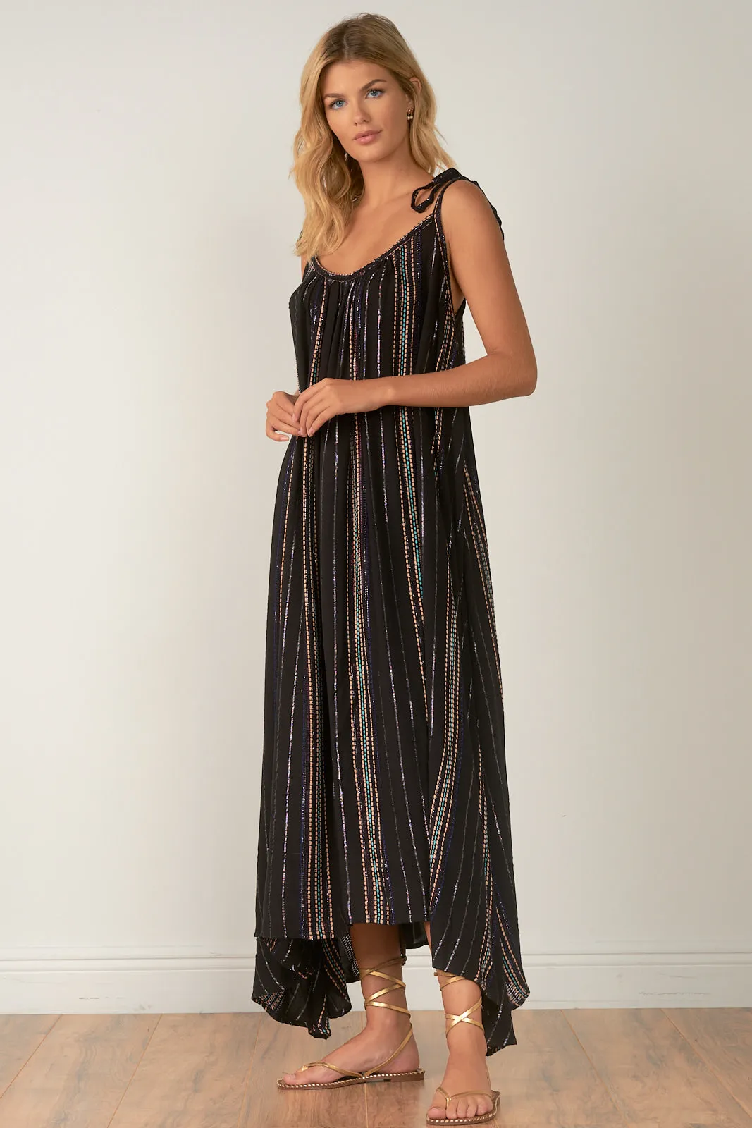 Elan Black Melon Stipe Flowy Maxi Dress