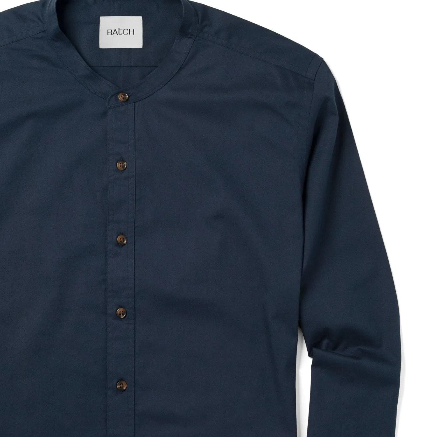 Essential Band Collar Button Down Shirt - Dark Navy Cotton Twill