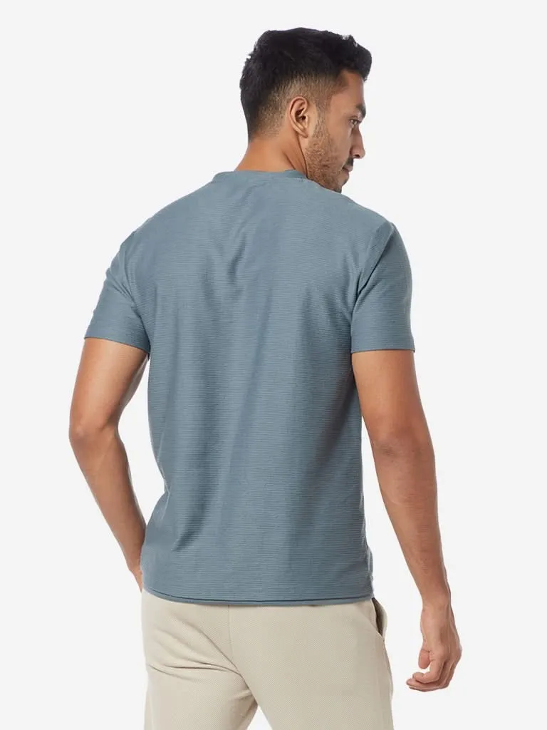 ETA Blue Textured Slim-Fit T-Shirt