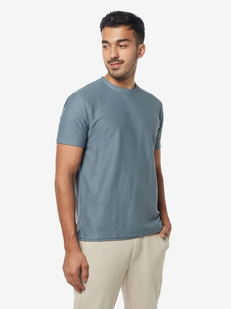 ETA Blue Textured Slim-Fit T-Shirt