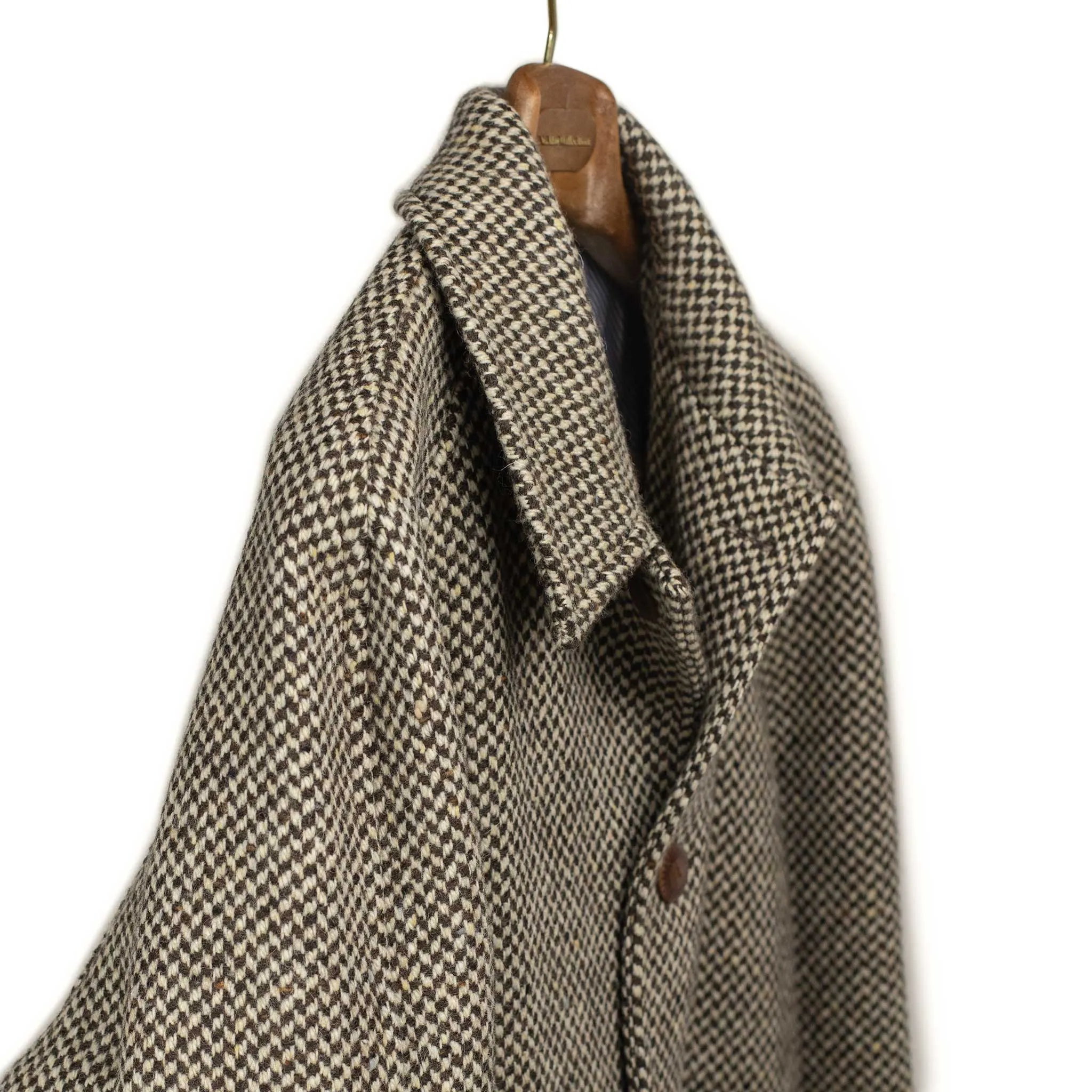 Exclusive Raglan coat in brown and cream donegal wool barleycorn