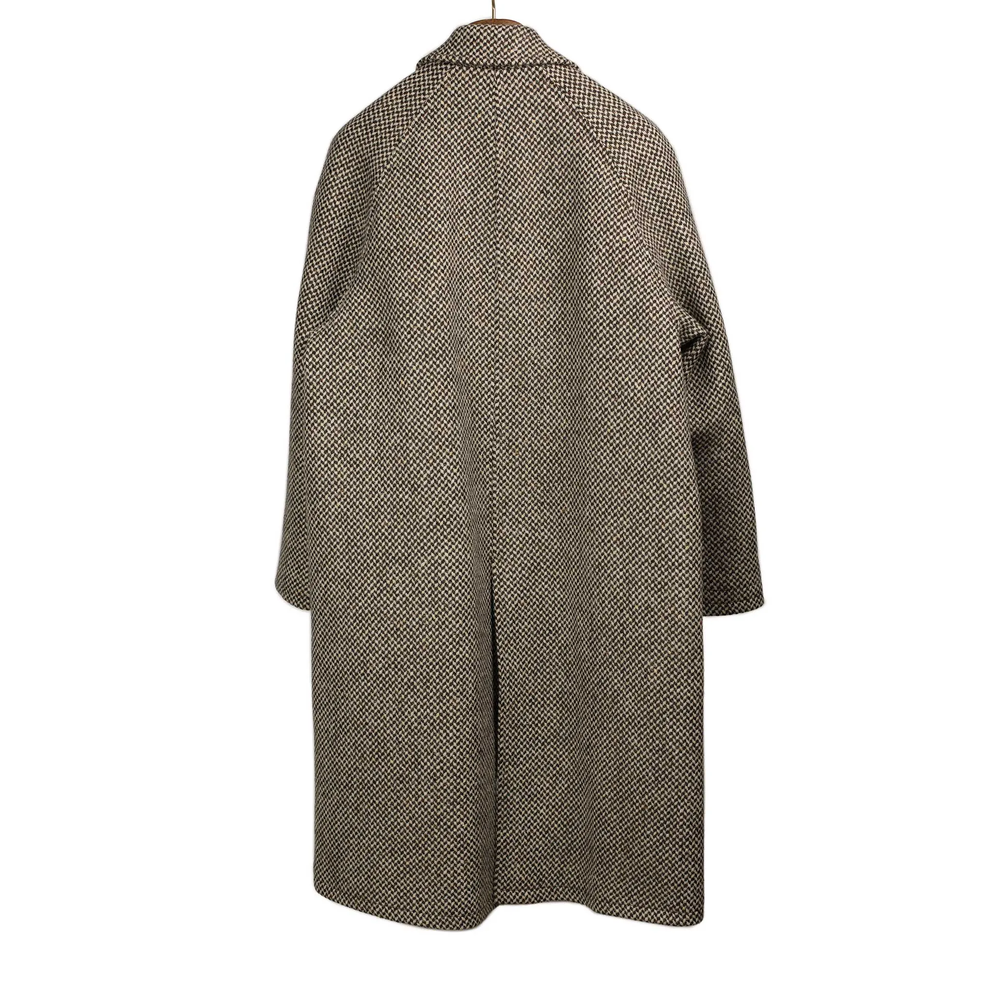 Exclusive Raglan coat in brown and cream donegal wool barleycorn