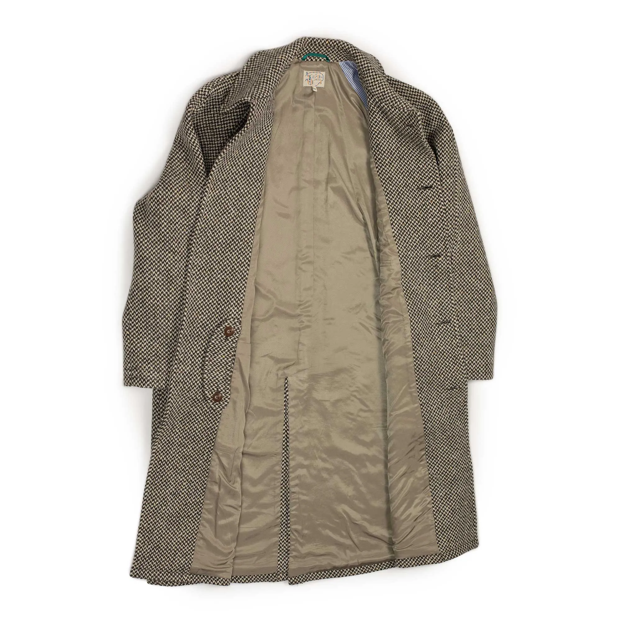 Exclusive Raglan coat in brown and cream donegal wool barleycorn