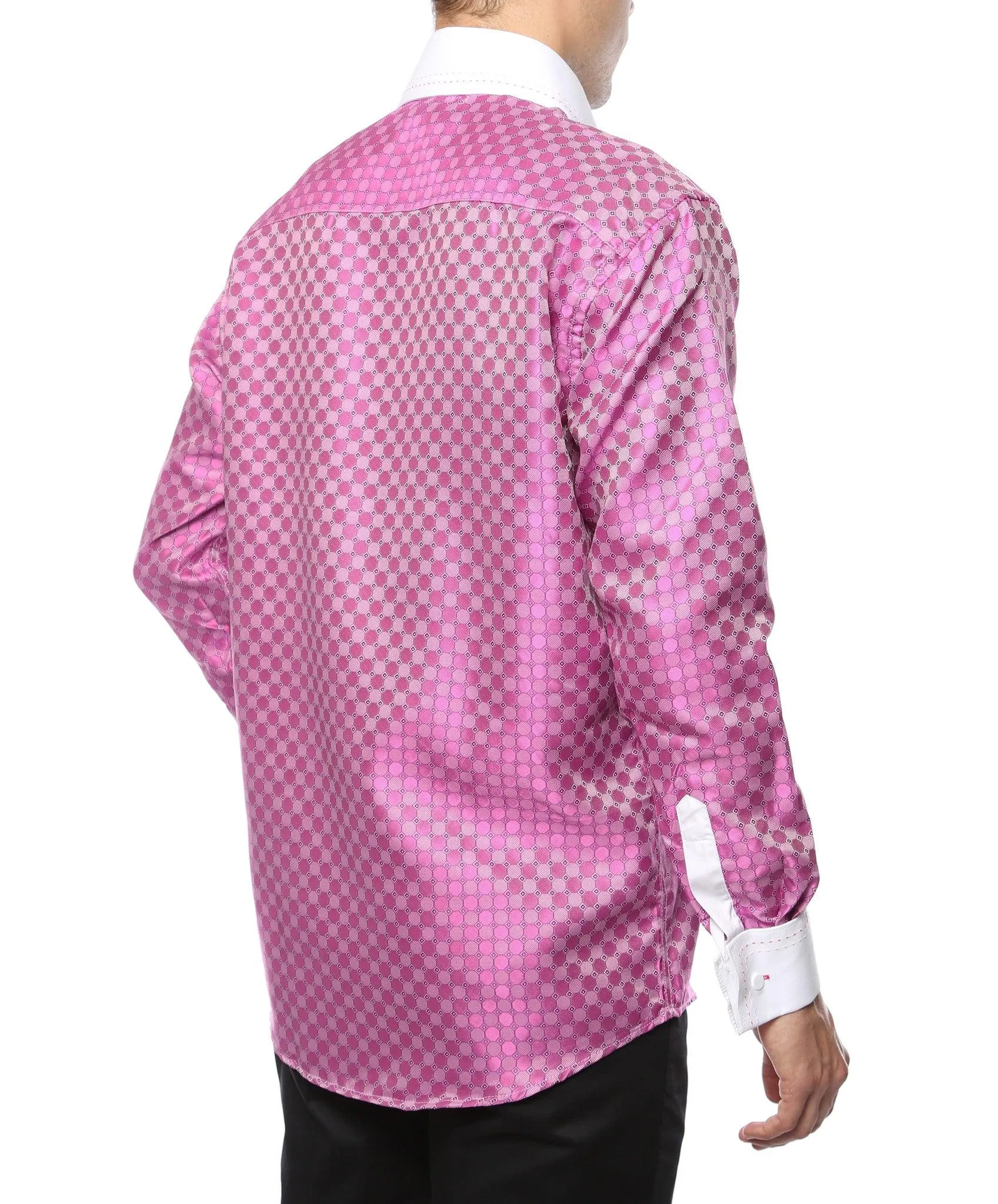 Ferrecci Men's Satine Hi-1020 Fuchsia Circle Pattern Button Down Dress Shirt